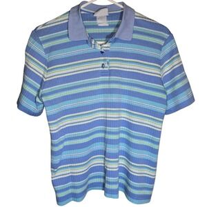 Jantzen Classics‎ Lacey Collared short sleeve collar t-shirt striped blue green
